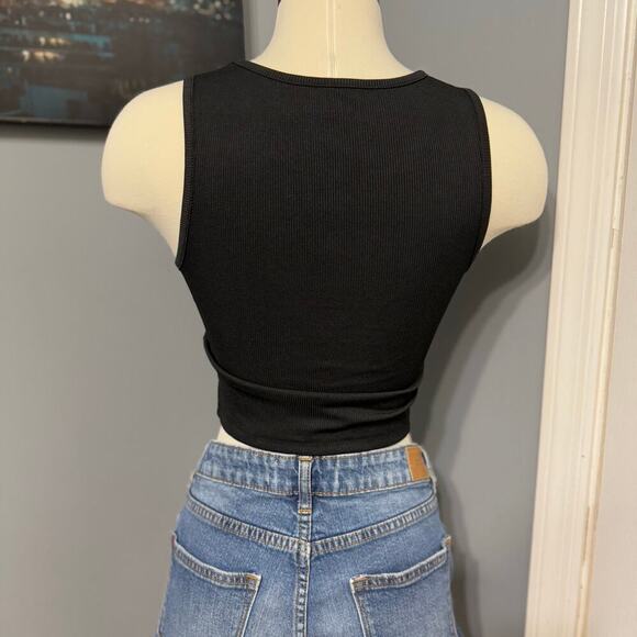 Shein Solid Ribbed Knit Tank Top, Black, S - Picture 2 of 6